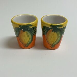 Vietri Shot Glass PAIR Lemon Limoncello Hand Painted Pottery Espresso Vintage